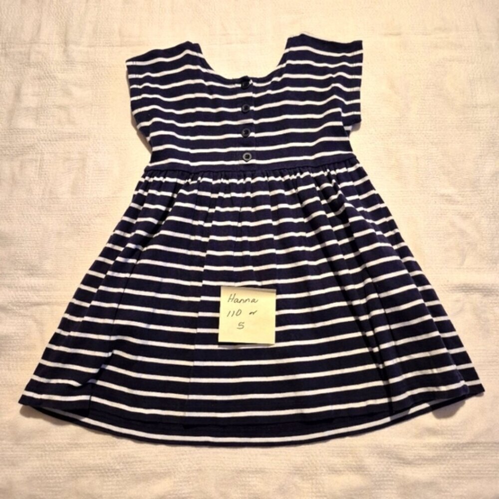 Hanna Andersson girls size 110 or 5 dress, blue & white stripe sleeveless
